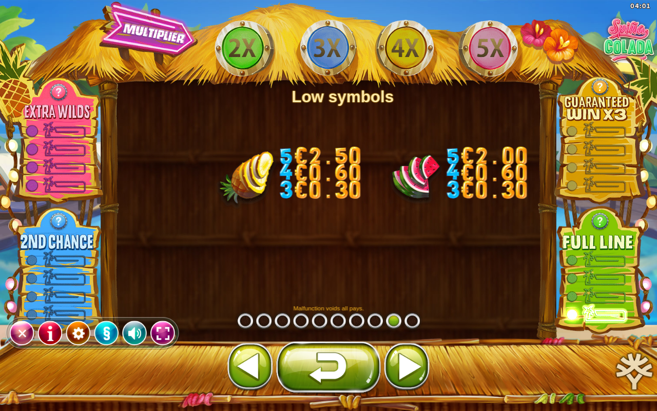Spina Colada information screen