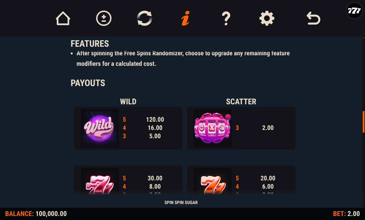 Spin Spin Sugar feature rules