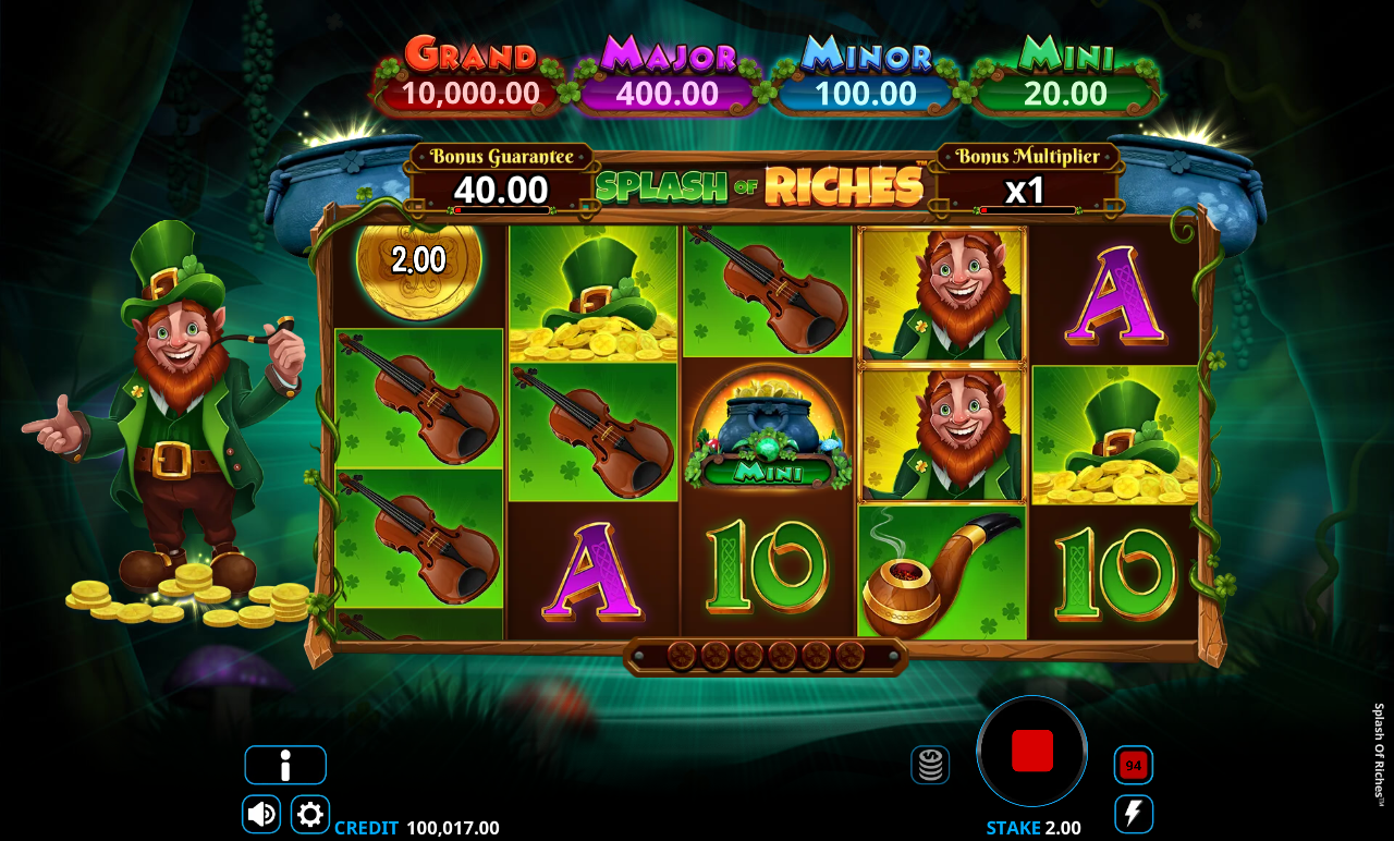 Splash of Riches gameplay with the Bonus Guarantee and Bonus Multiplier on display