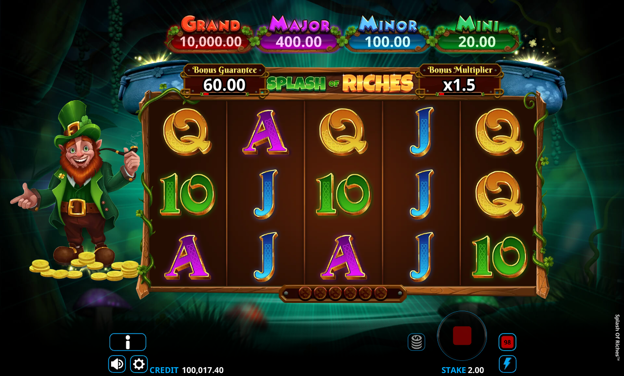 Splash of Riches gameplay showing standard symbols on the reels