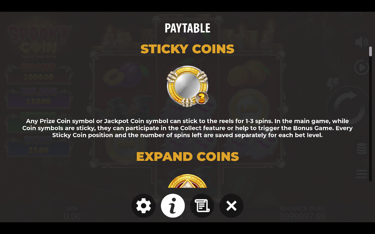 Spooky Coin: Hold The Spin information screen
