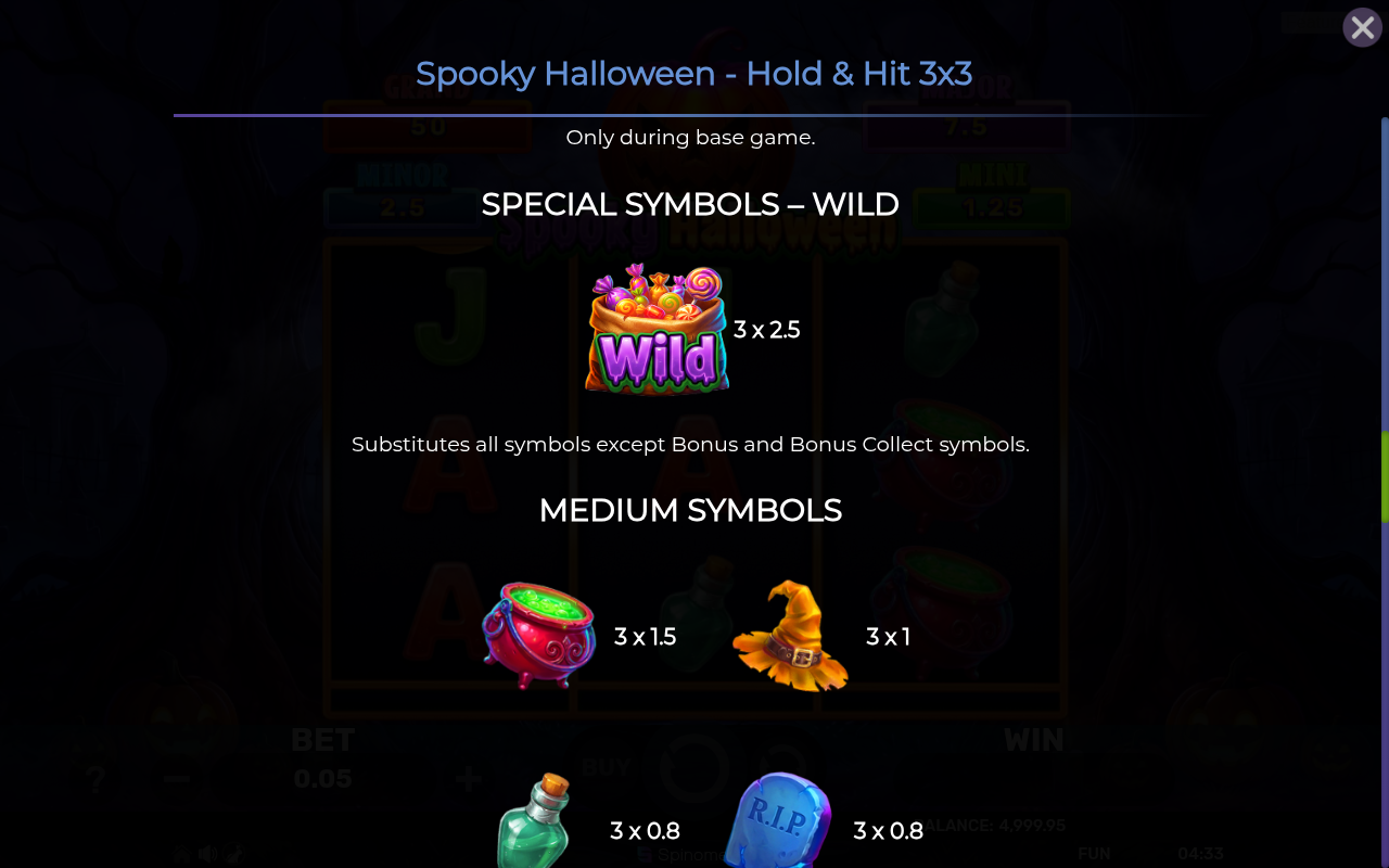 Spooky Halloween - Hold & Hit 3x3 information screen
