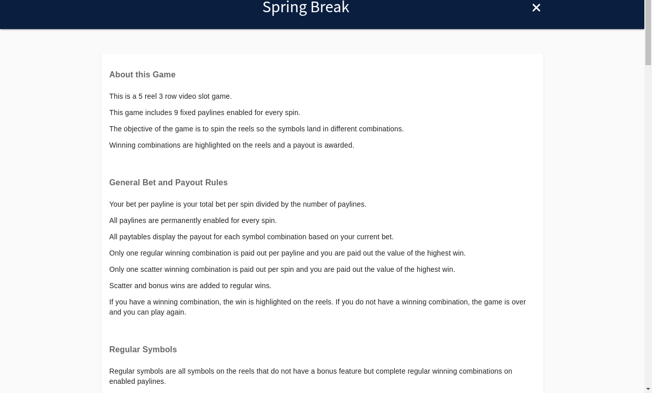 Spring Break information screen