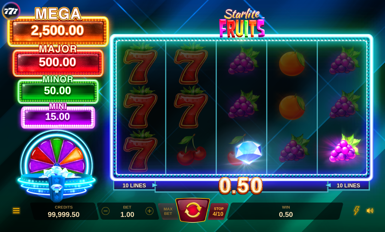 Starlite Fruits gameplay with Jackpot Trigger symbols