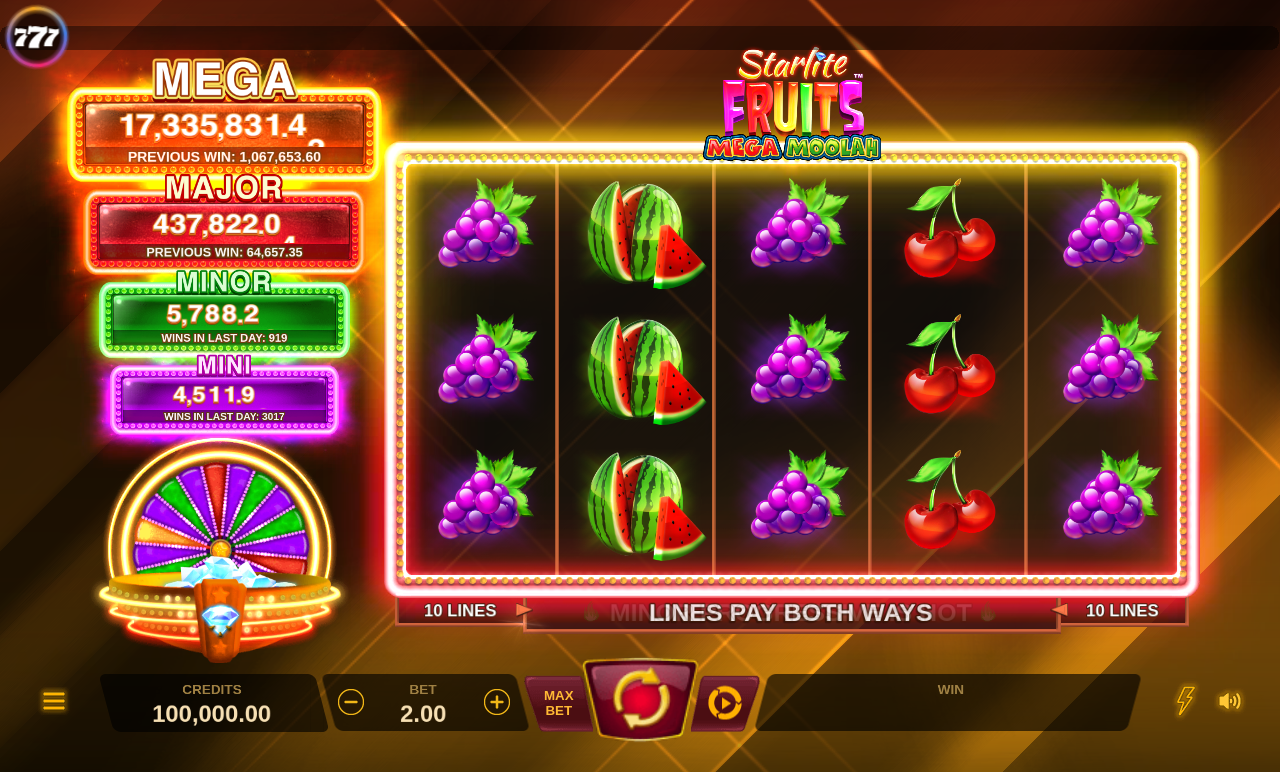 Starlite Fruits Mega Moolah base game