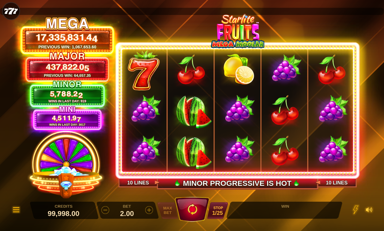 Starlite Fruits Mega Moolah gameplay