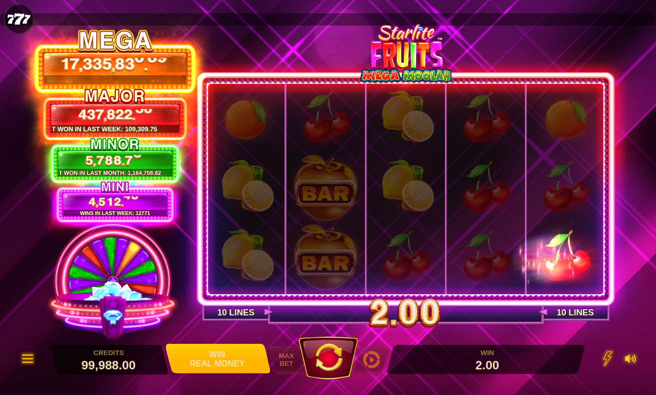 Starlite Fruits Mega Moolah gameplay