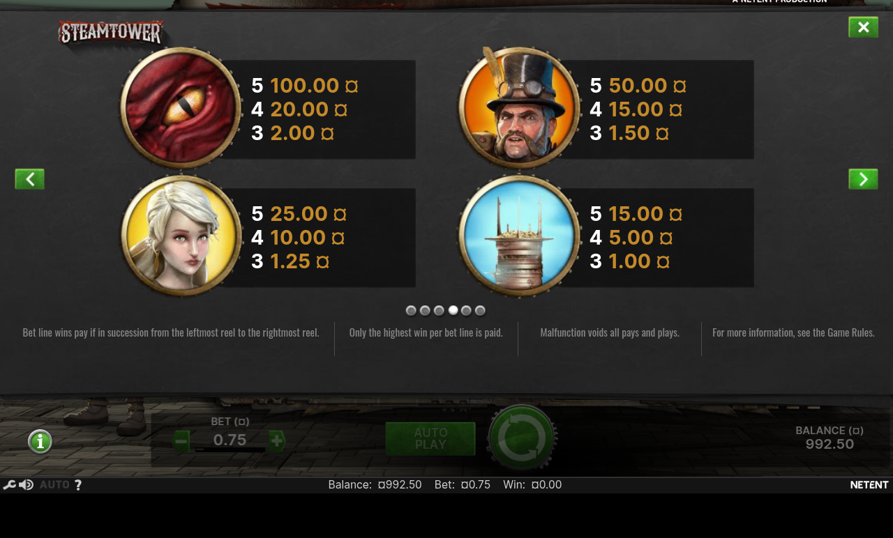 Steam Tower information screen