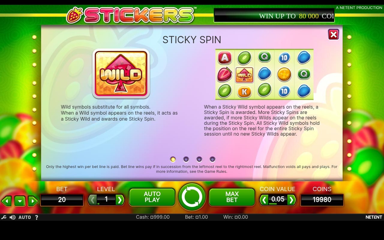 Stickers information screen