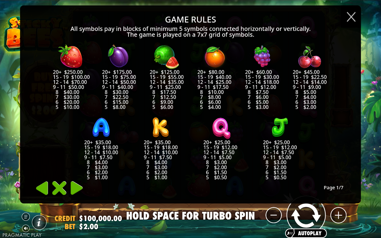 Sticky Bees information screen