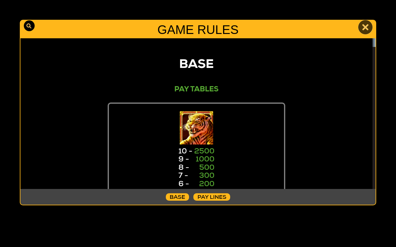 Striking Tiger information screen