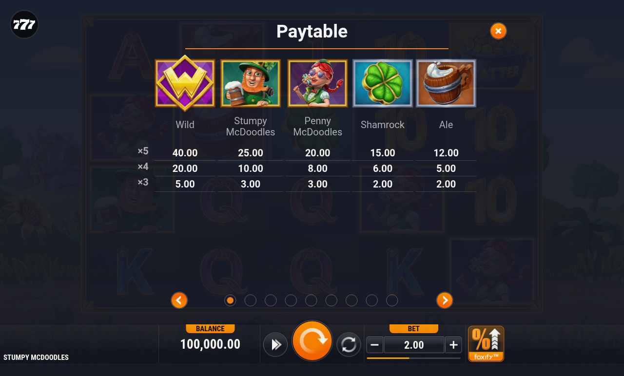 Stumpy McDoodles game information screen