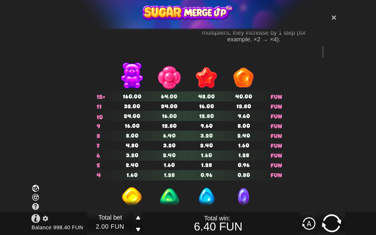 Sugar Merge Up information screen