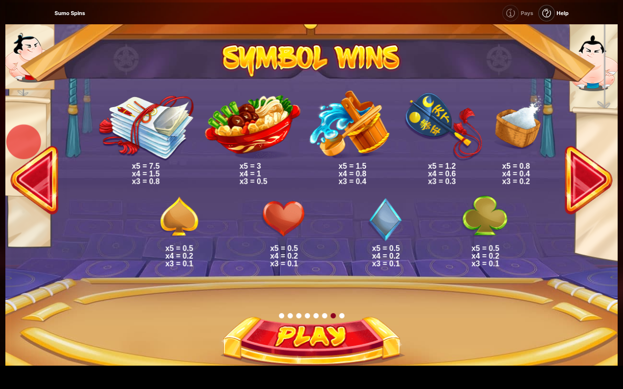 Sumo Spins information screen