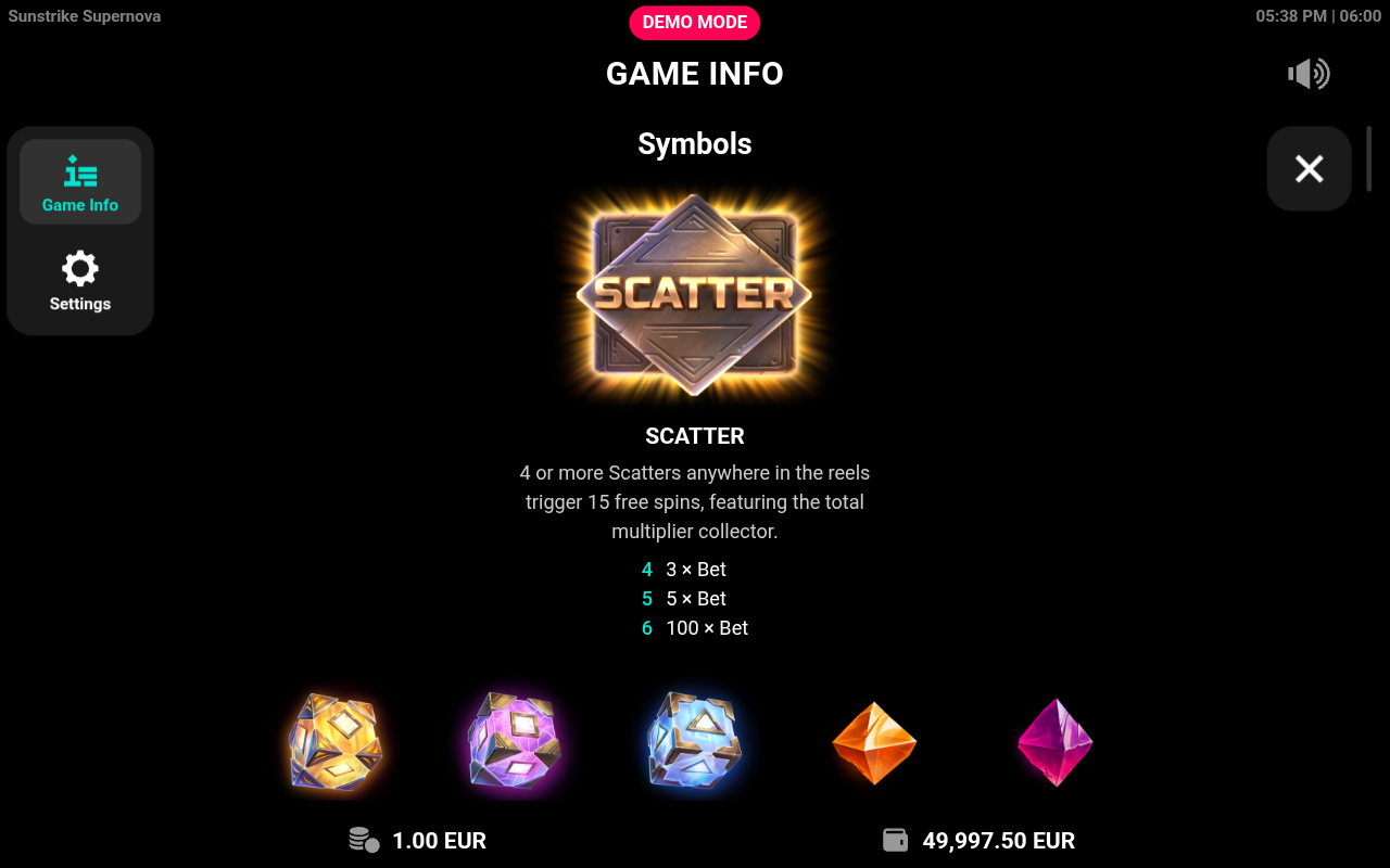 Sunstrike Supernova free spins rules