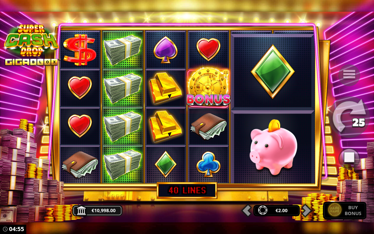 Super Cash Drop GigaBlox gameplay with a BONUS scatter in view
