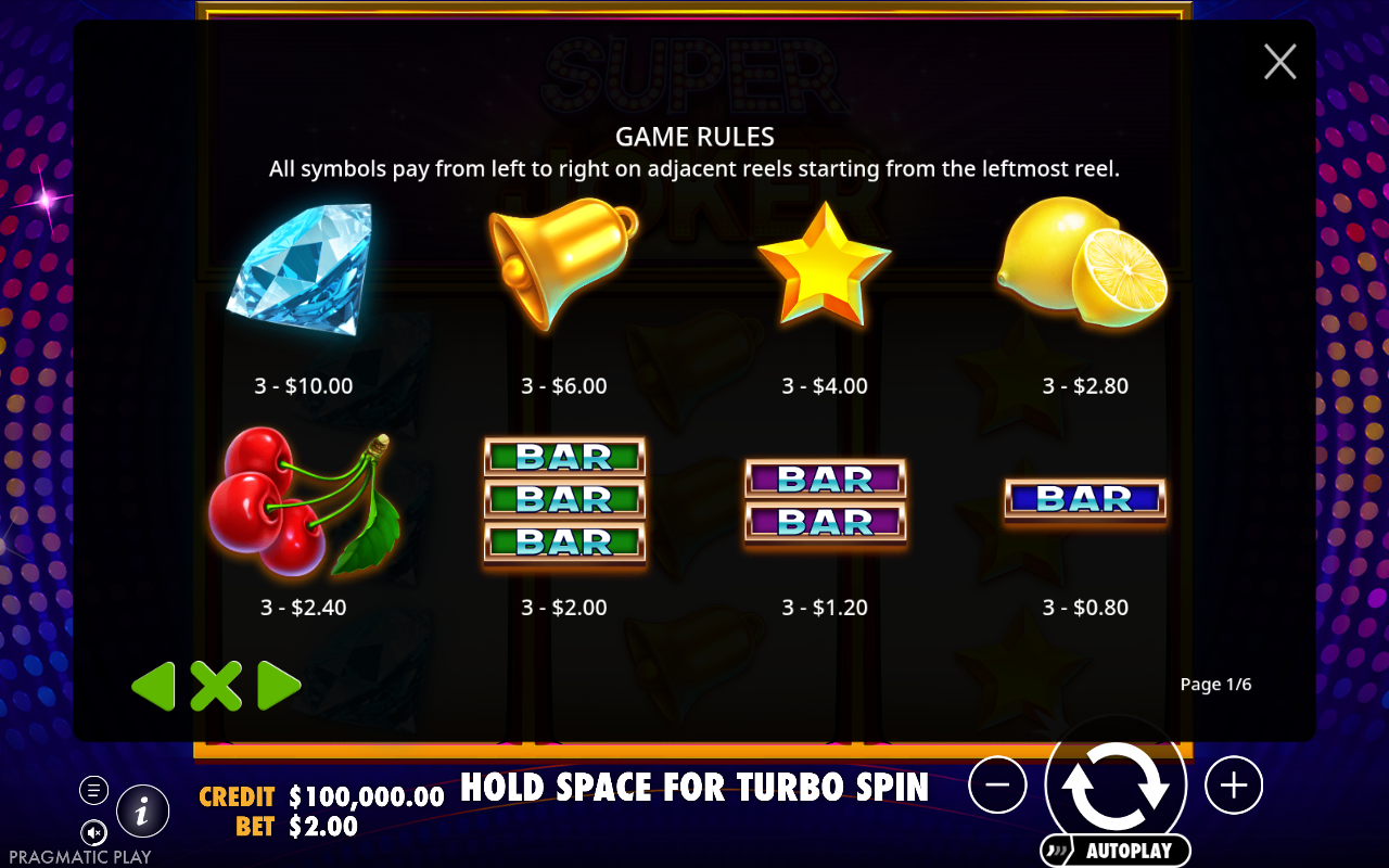 Super Joker information screen