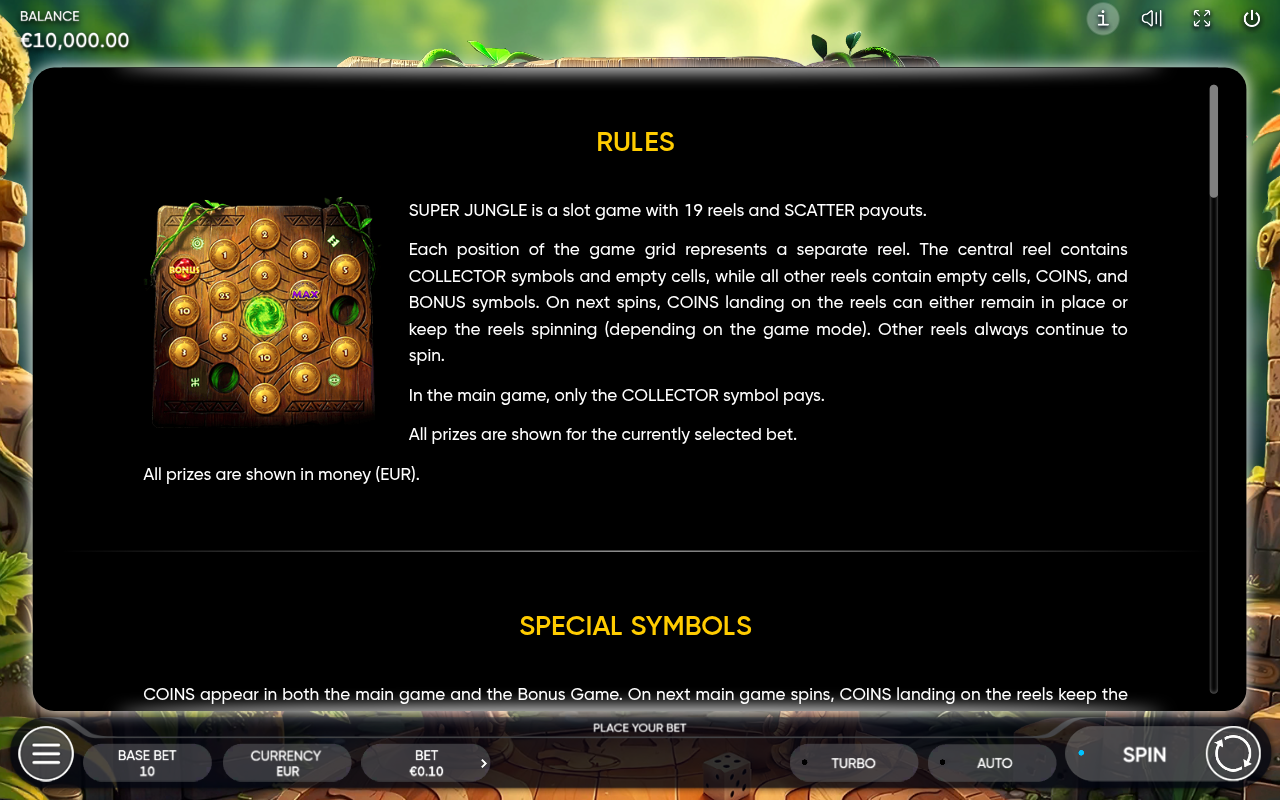 Super Jungle information screen