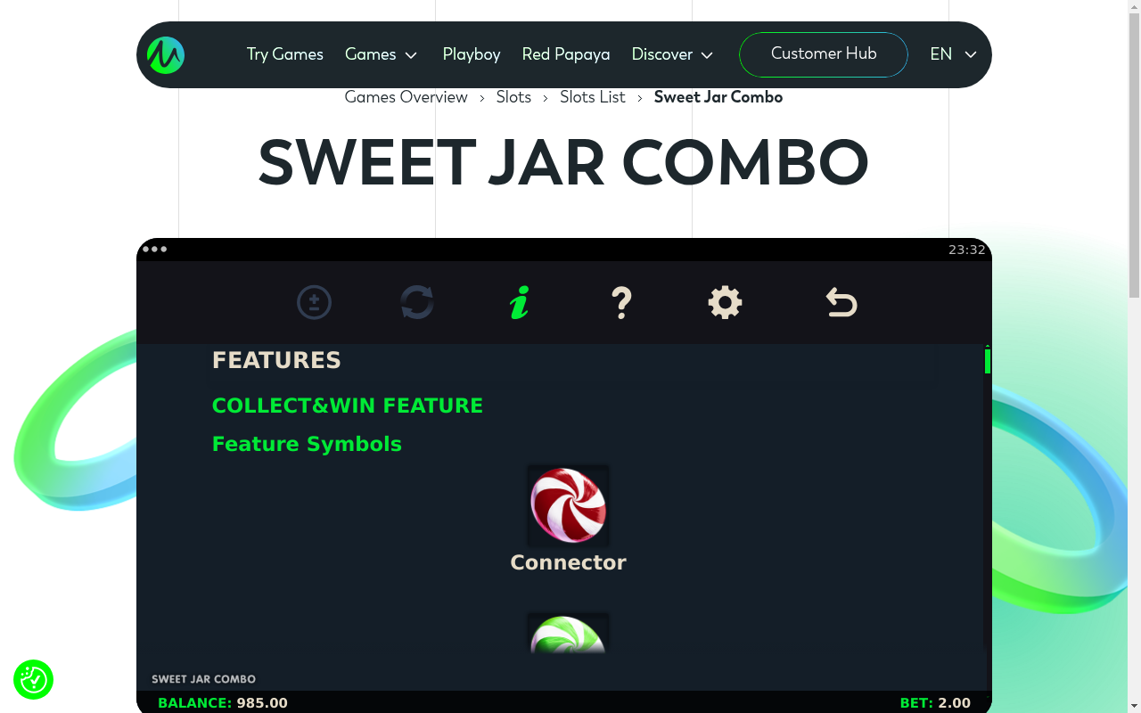 Sweet Jar Combo information screen