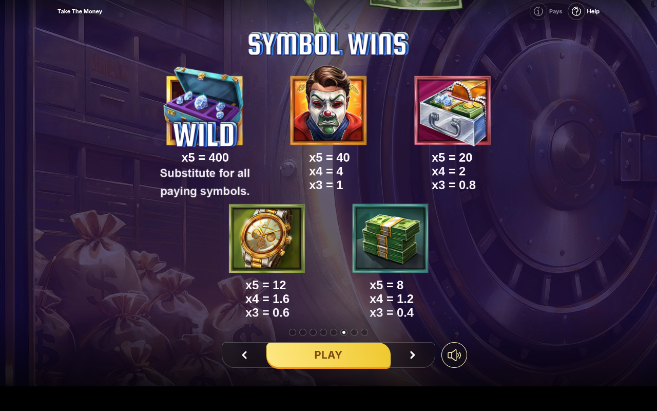 Take the Money information screen