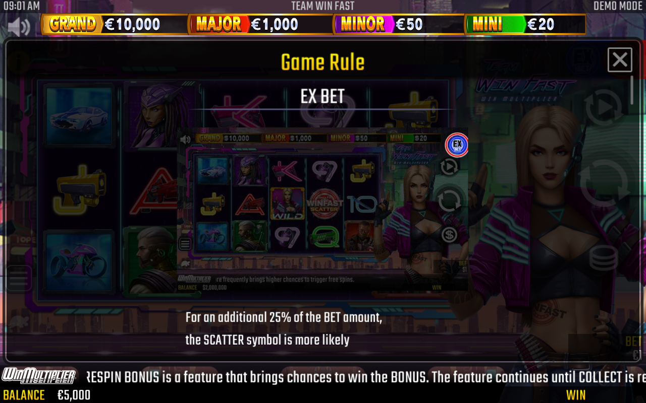 Team Win Fast EX BET and RESPIN BONUS rules