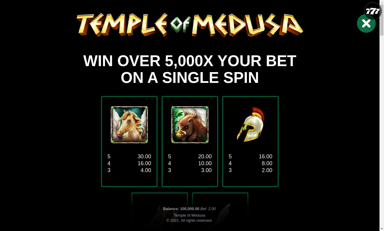 Temple of Medusa maximum win screen