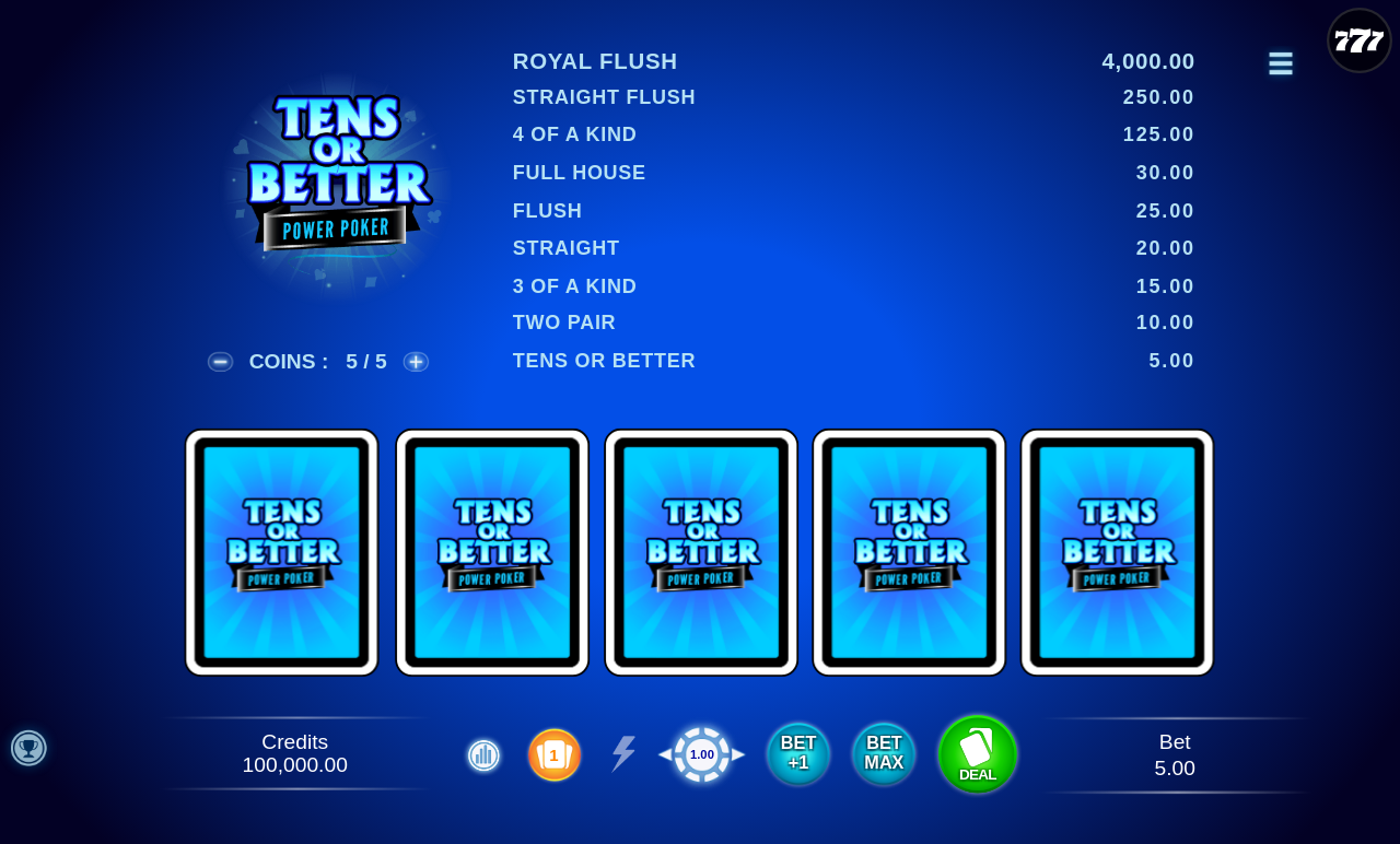 Tens or Better - Power Poker base game