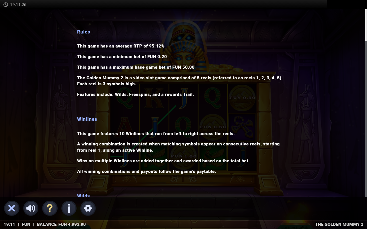 The Golden Mummy 2 information screen