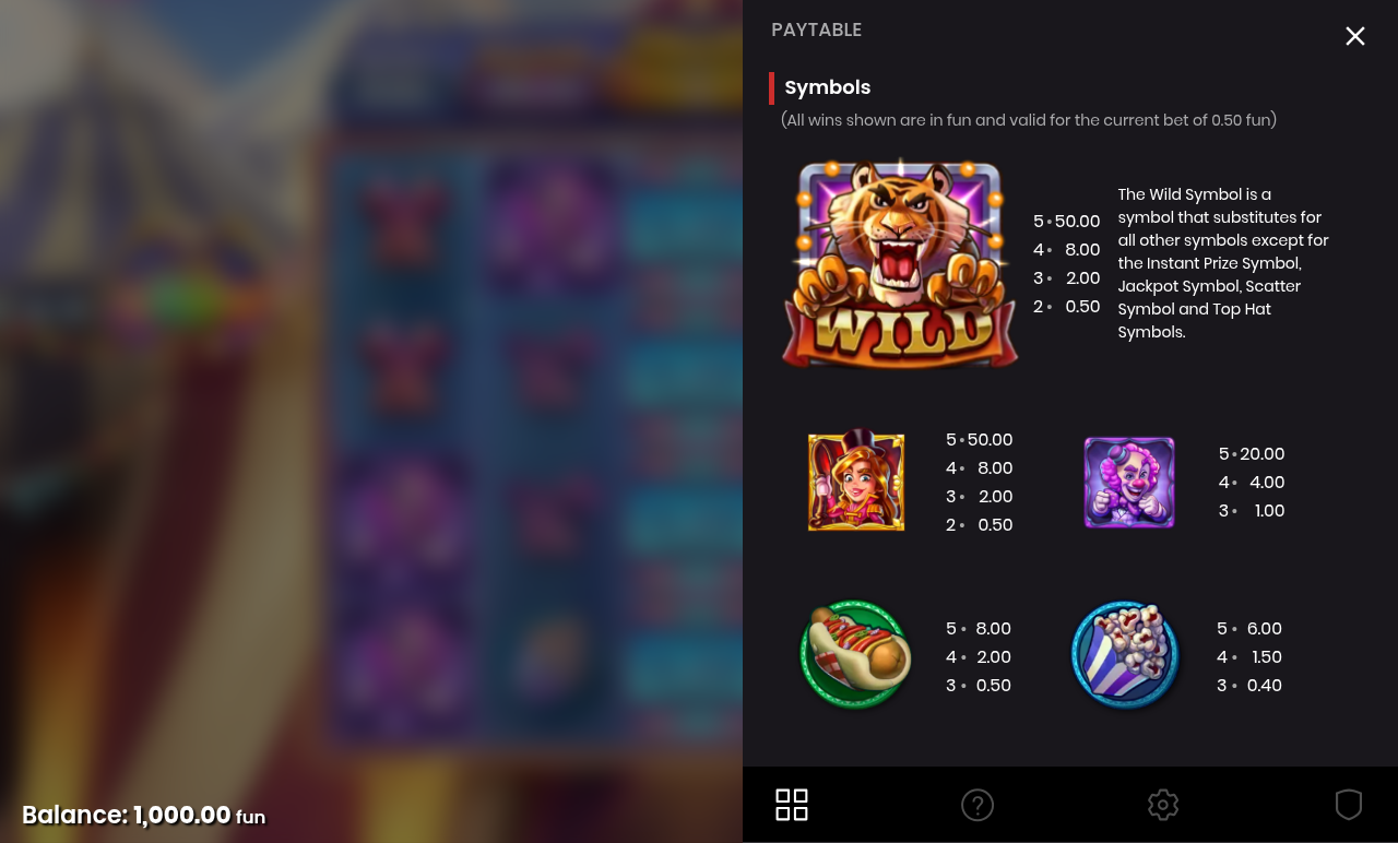 The Grand Show information screen