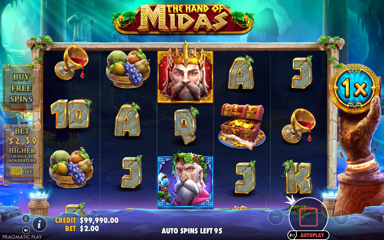 The Hand of Midas gameplay with wild symbols on the reels