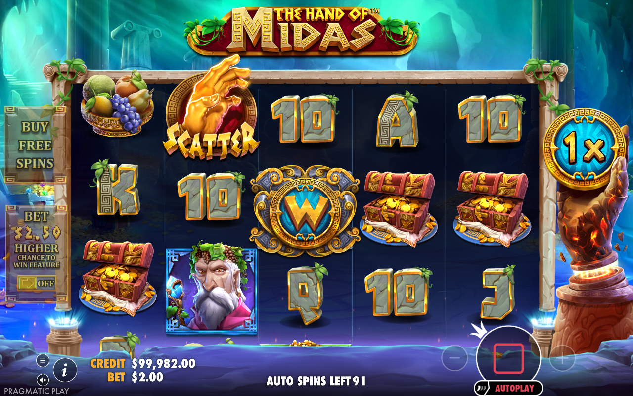 The Hand of Midas gameplay showing the scatter symbol on the reels