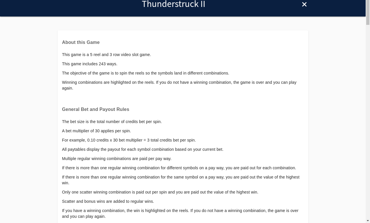 Thunderstruck II Remastered information screen