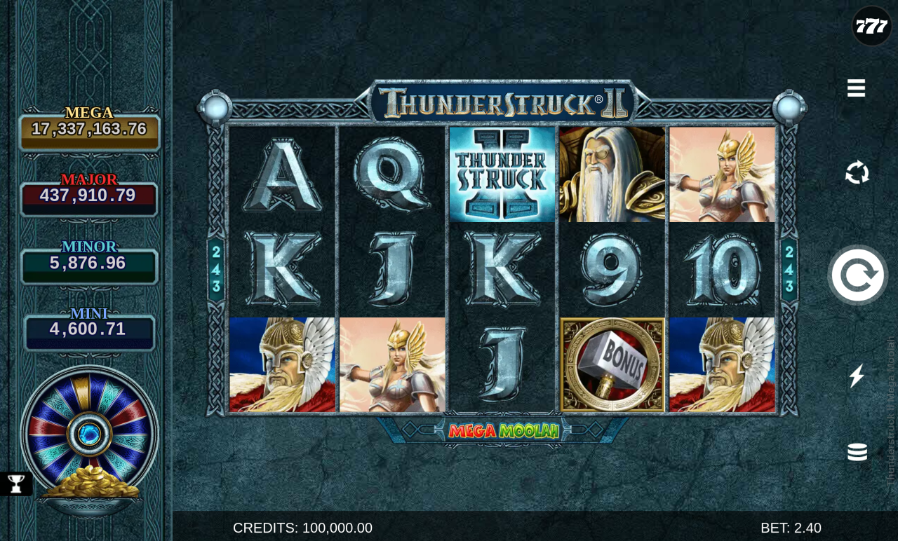 Thunderstruck II Mega Moolah base game