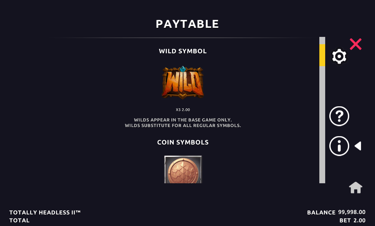 Totally Headless II wild symbol rules