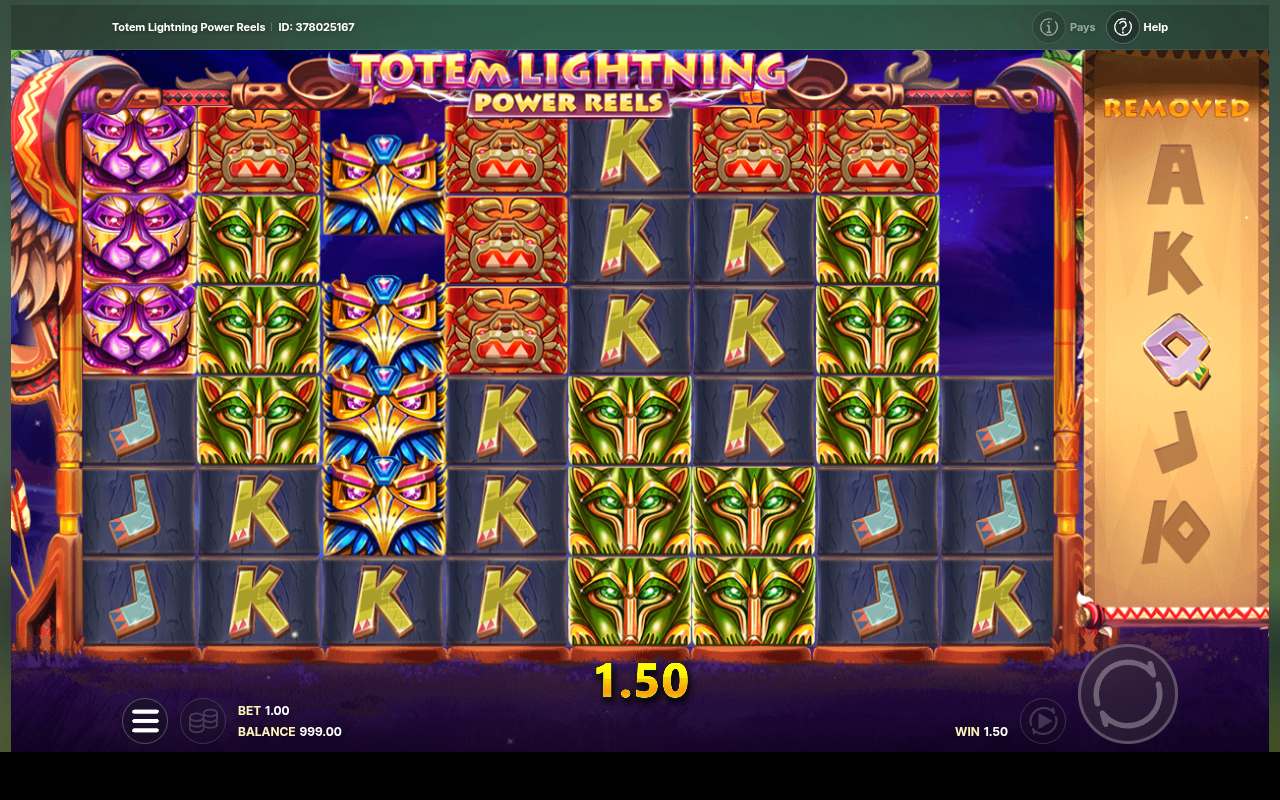 Totem Lightning Power Reels gameplay showing a win with clustered symbols