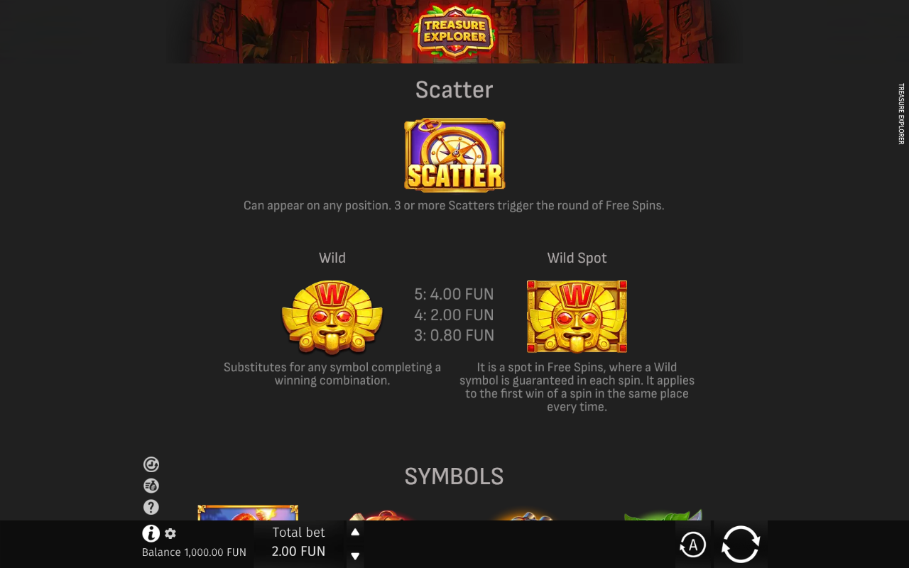 Treasure Explorer information screen