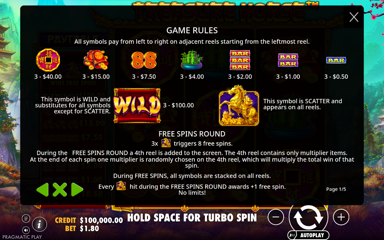 Treasure Horse free spins rules