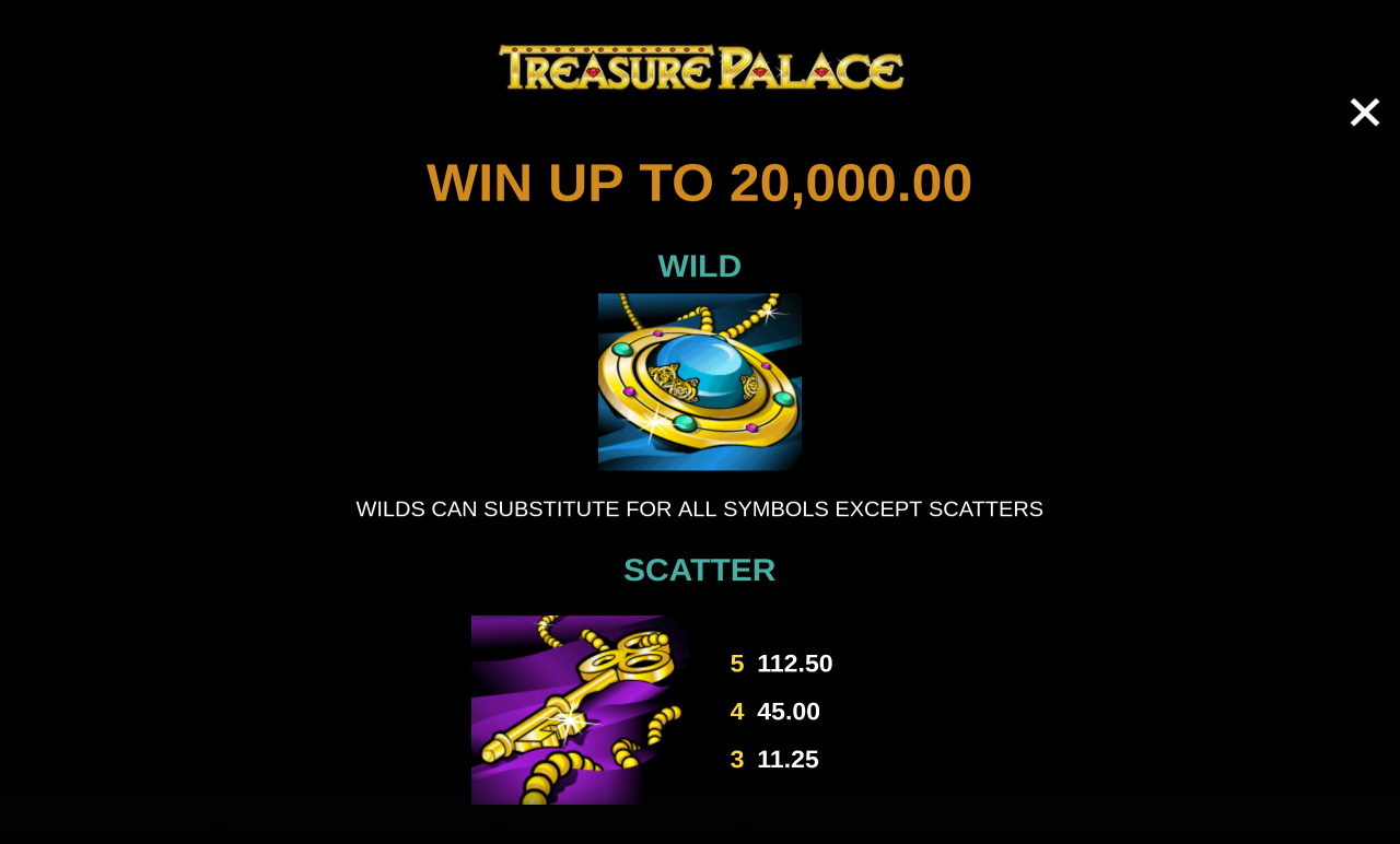 Treasure Palace information screen