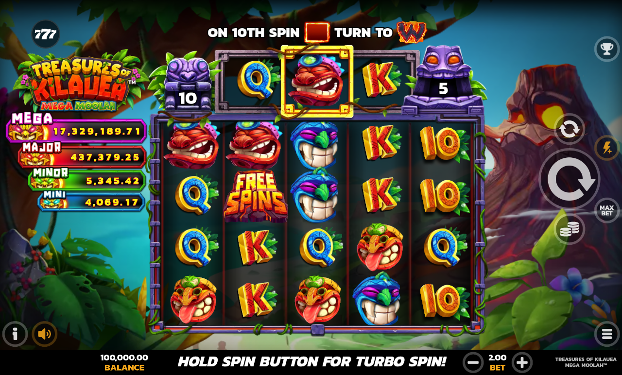 Treasures of Kilauea Mega Moolah base game