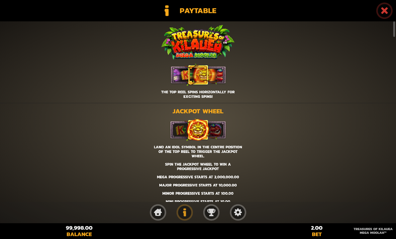 Treasures of Kilauea Mega Moolah information screen