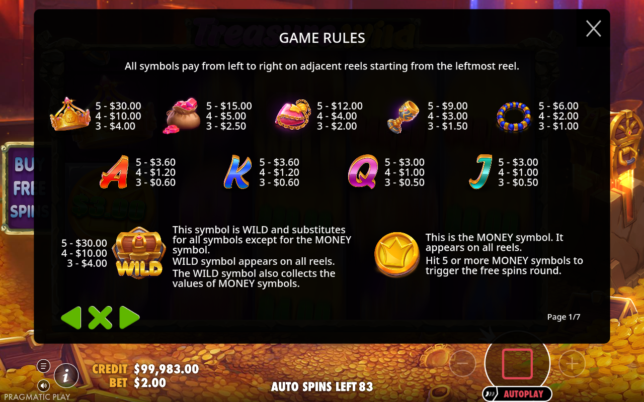 Treasure Wild information screen