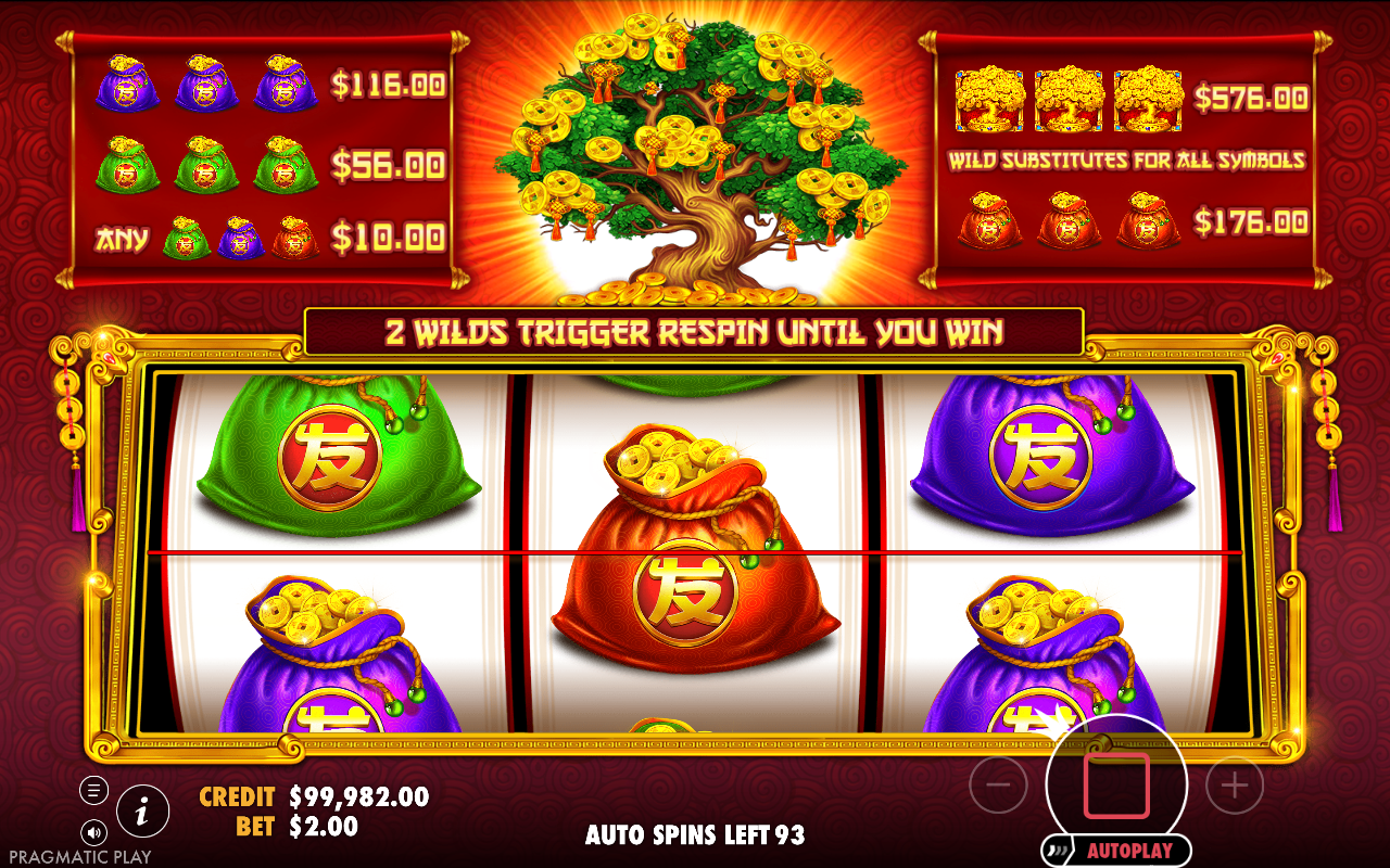 Tree of Riches gameplay showing the Wild Respin