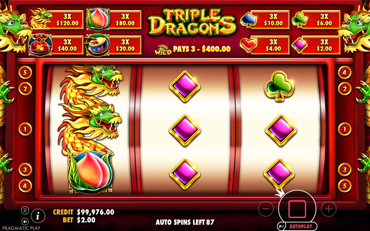 Triple Dragons gameplay with the Respin Until You Win feature active