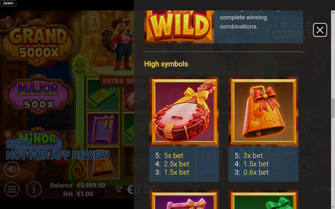 Triple Gobble Wobble information screen