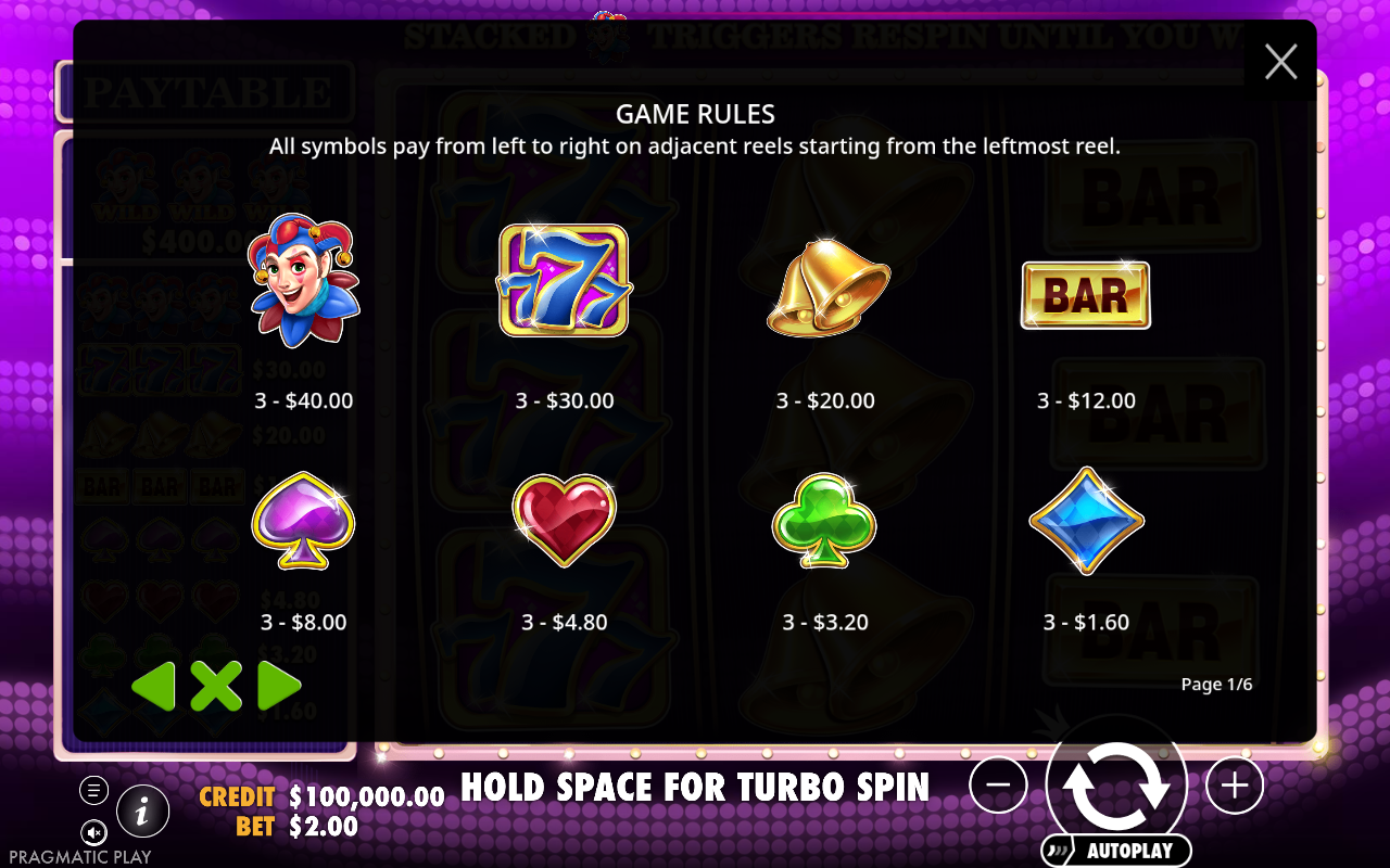 Triple Jokers information screen
