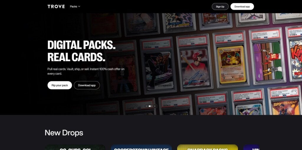Trove Pokemon card rip site homepage