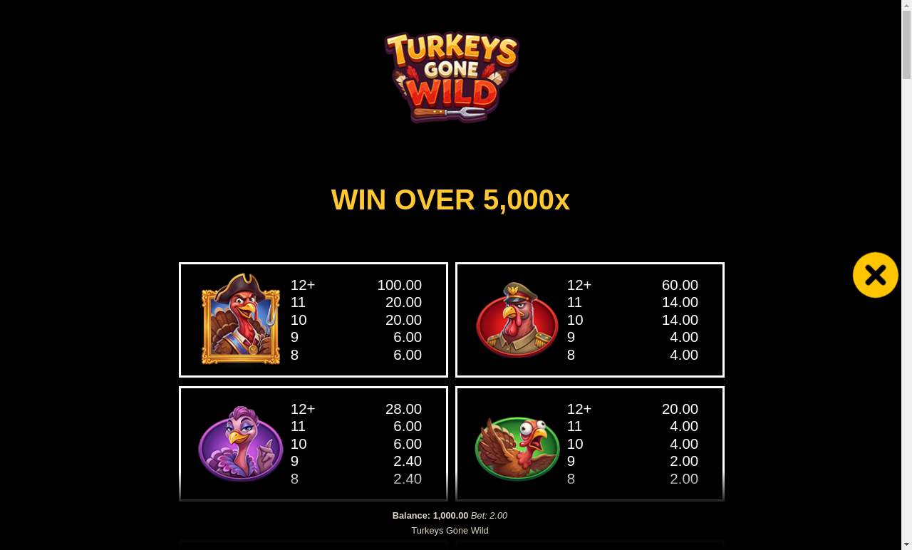 Turkeys Gone Wild information screen