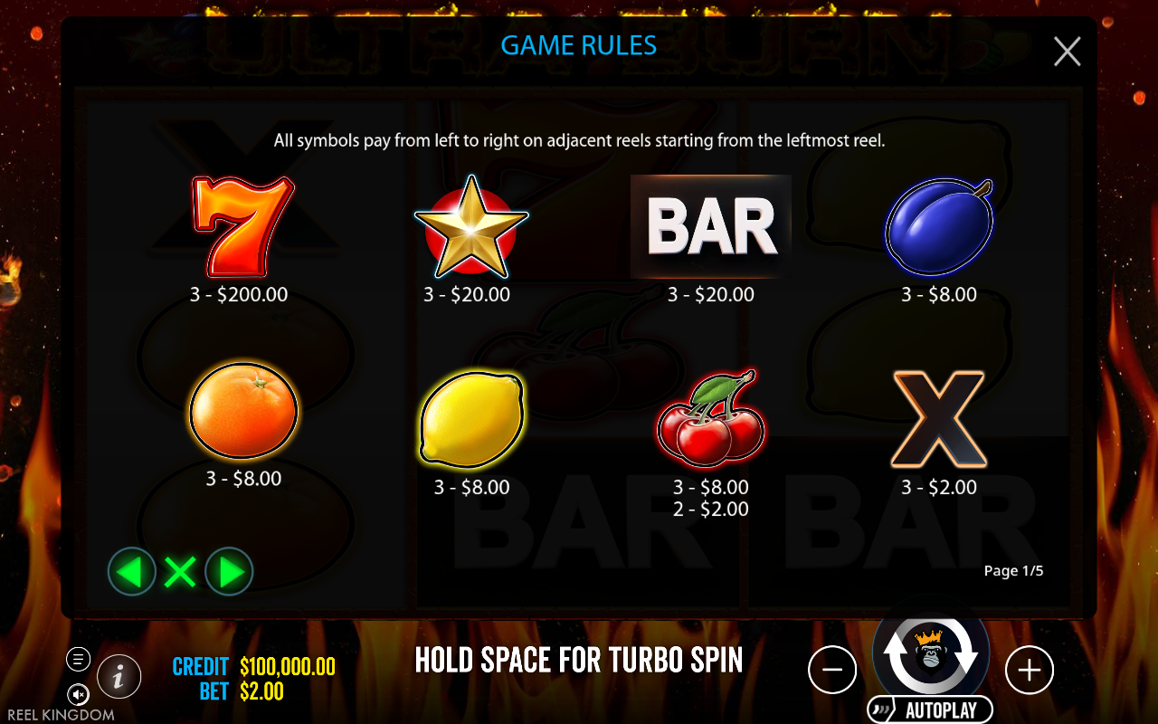 Ultra Burn information screen