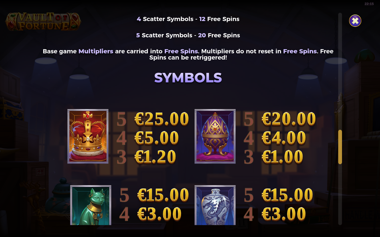 Vault of Fortune free spins multiplier rules