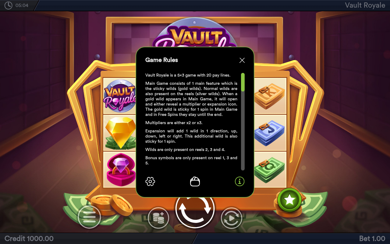 Vault Royale information screen